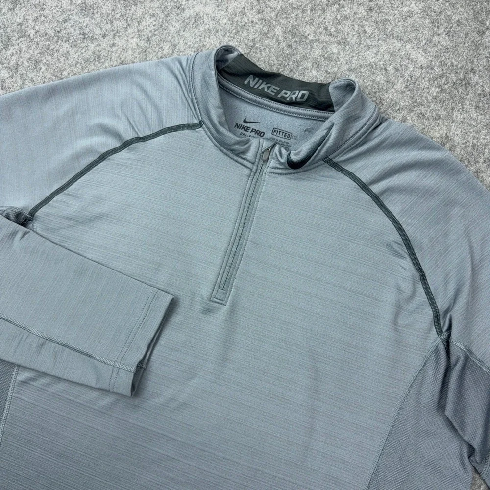 Nike Pro Pullover Mens 2XL Gray 1/4 Zip Hyperwarm Fitted Dri-FIT Training Active
